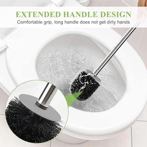 AONEZ Compact Toilet Brush & Holder, Stainless Steel Handle, Space Saving for Storage, Deep Cleaning, Drip-Proof, Easy to Assemble, Nylon Bristles, White & Grey - White & Grey - 1 Pack thumbnail 5