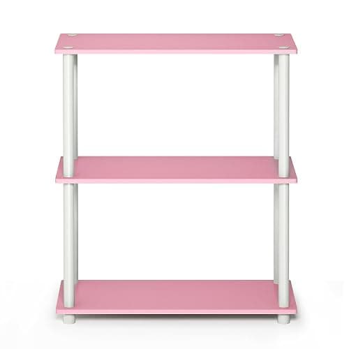 Furinno TURN-N-TUBE Storage Shelves, 3-Tier Book Shelf, Corner Shelf, Toolless Open Shelves, for Organization and Storage, Living Room, Garage, Home Office, Pink thumbnail 4