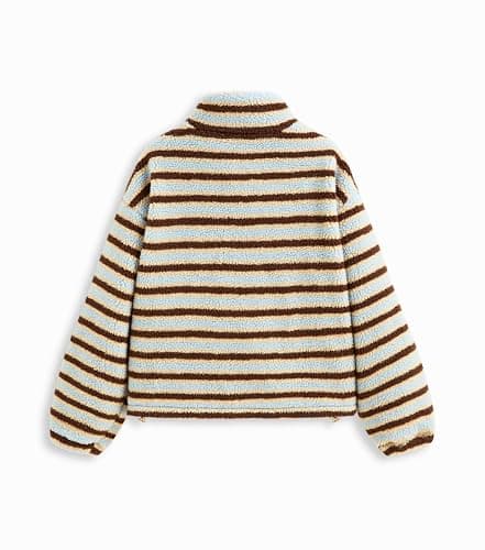 MYBFYABO Womens Half Zip Sherpa Fleece Striped Jacket Oversized Stand-up Collar Sweatshirt Warm Fuzzy Outerwear thumbnail 4