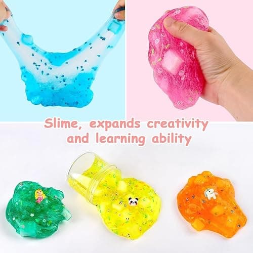 9 Pack Christmas Jelly Cube Clear Fluffy Slime Making Kit Party Favor, Crunchy Crystal Slime Charms for Girls and Boys, DIY Birthday Boba Slime for Kids, Bag Fillers Soft Non-Sticky Stress Relief Toys thumbnail 4
