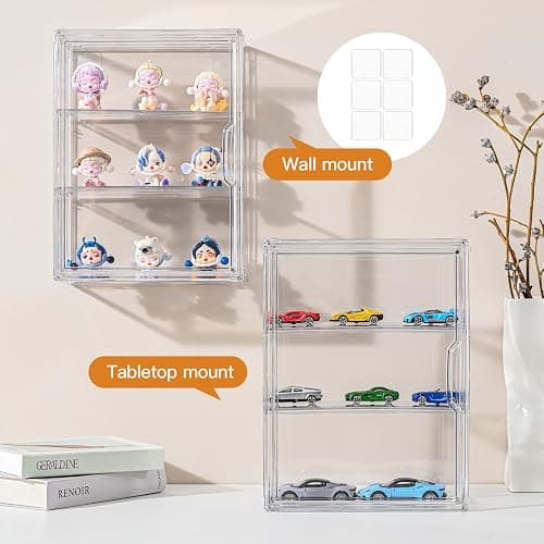 VGLXTRNT 3 Tier Clear Display Case for Figures, Wall-Mounted Acrylic Storage Organizer Box, Stackable Display Cabinet with Magnetic Door & Removable Shelves, Showcase for Collectibles, Figures thumbnail 5
