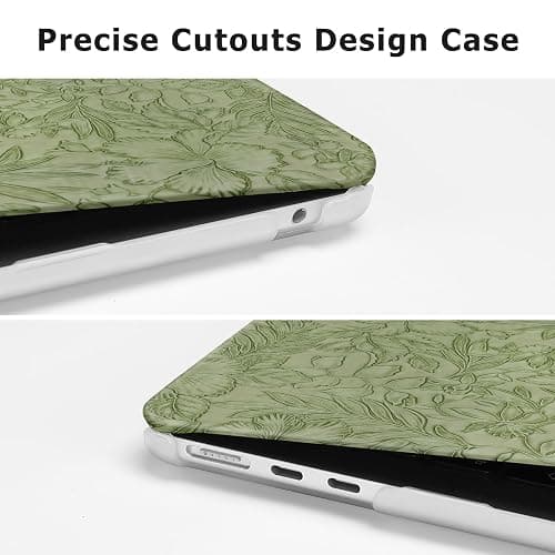 MOSISO Compatible with MacBook Air 13 inch Case 2025-2023 M4 A3240 M3 A3113 M2 A2681, Embossed Retro Hibiscus Texture PU Leather Coated Hard Shell&Keyboard Cover for MacBook Air 13.6 inch Case, Green thumbnail 4