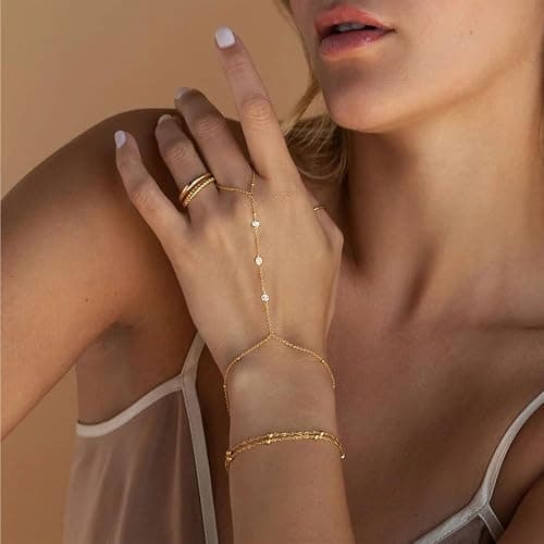 ÌF ME Hand Chain Bracelet Set 14K Gold Plated Durable Gold Bracelets for Women Adjustable Finger Bracelet Hand Jewelry with Extender Perfect for Everyday Wear Ring Bracelet Hand thumbnail 7