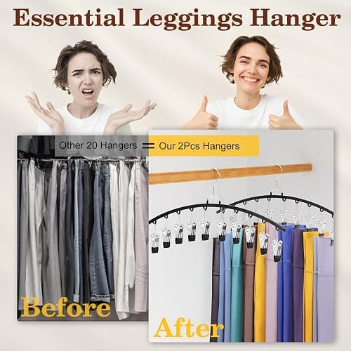 2 Pack Legging Organizer for Closet 360° Swivel, Metal Gym Clothes Organizer w/20 Clips Holds 20 Leggings, Hangers Space Saving, Closet Organizers and Storage, Dorm Room Organization Essentials, Black thumbnail 4