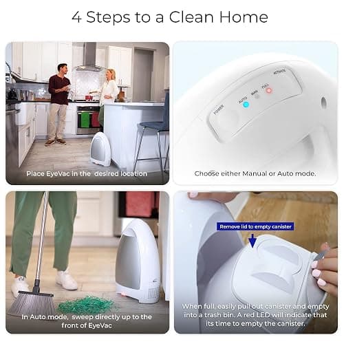 EyeVac Home Touchless Vacuum Automatic Dustpan - Great for Sweeping Pet Hair Food Dirt Kitchen - Ultra Fast & Powerful, No More Bending Down, Bagless, Corded, Automatic Sensors, 1000 Watt (White) thumbnail 4
