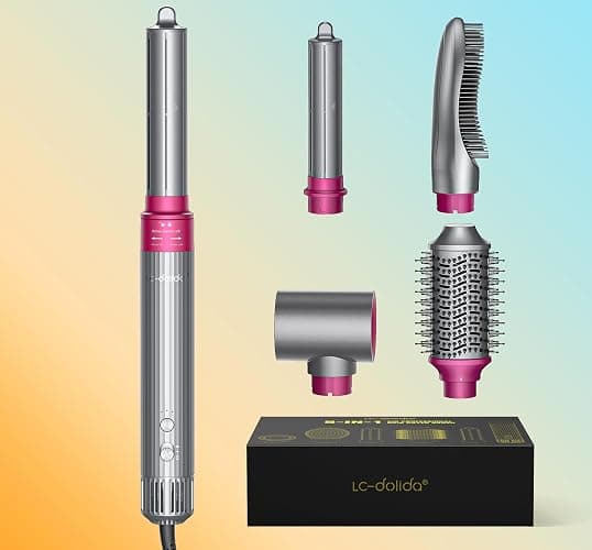 LC-dolida 5 in 1 Professional Hot Air Styler,Styling Without Heat Damage,Powerful Hair Dryer & Straightener Set, Fast Drying Curling Volumizing Straightening, 110 Volts, 1200 Watts（Silver） - Image 1