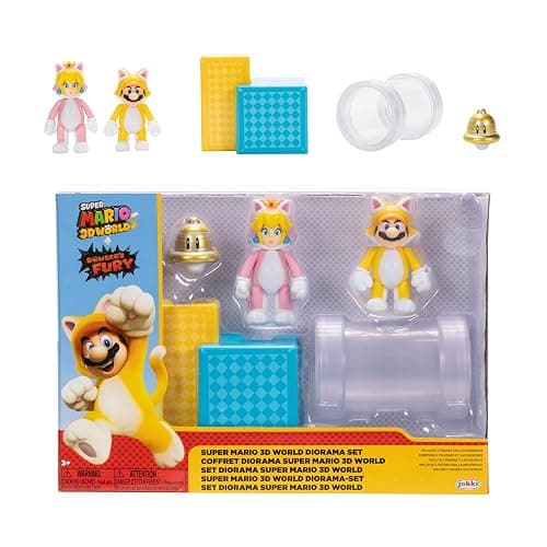 Super Mario Nintendo 2.5" Action Figures 3D World Diorama Includes Cat Mario and Cat Peach - Image 1