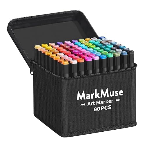 MarkMuse 80 Alkohol Marker Set, Doppelspitze (Meißel & Feinspitze) Blitzschnell Trocknende Alkohol Marker Stifte für Studenten, Künstler & Anfänger – Ideal für Manga, Skizzen, Design-Projekte - Image 1