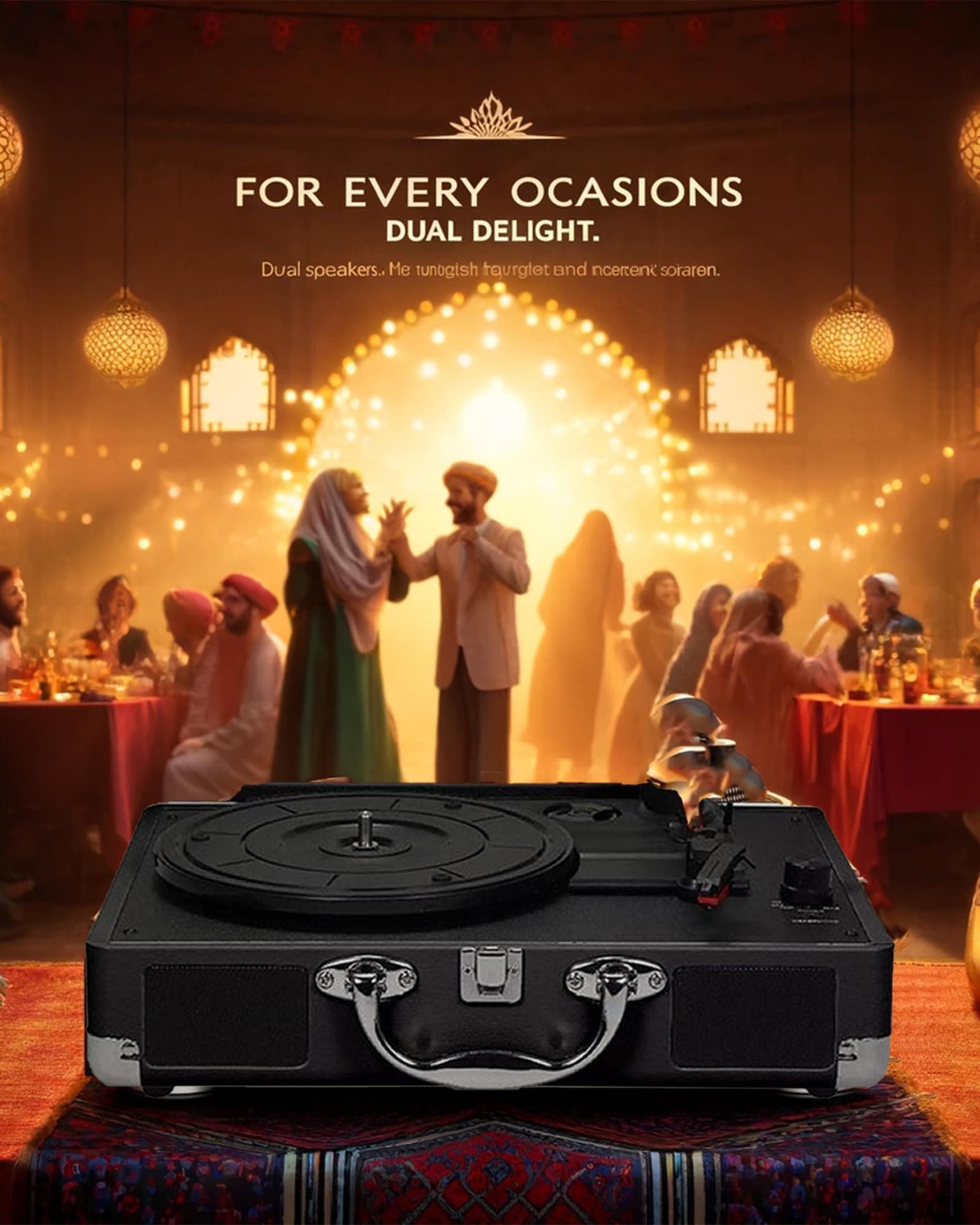 High-Fidelity Vinyl Record Player | Vinyl Record -Player 3-Speed Bluetooth Portable Suitcase with Built-in Speakers, Bluetooth Wireless Playback, Headphone, Auto Off for Home Decoration thumbnail 5