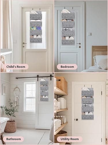 Avidanza 4-Tier Over The Door Hanging Organizer, Fabric Door Storage Organizer with Hooks & Adhesive Straps, Cloth Hanging Storage for Bedroom, Closet, Bathroom & Nursery thumbnail 5