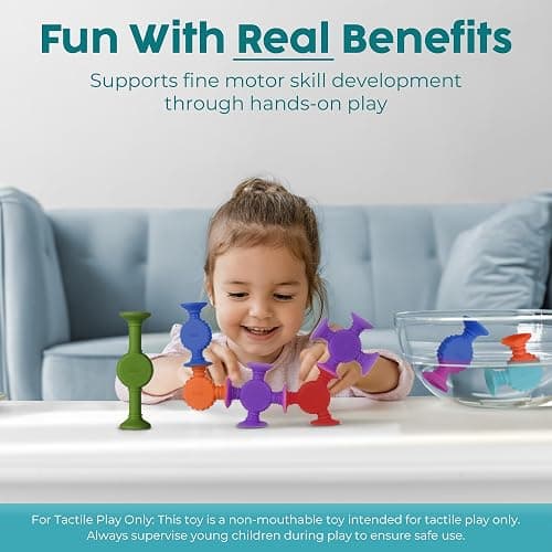 BUNMO Stocking Stuffers for Kids - Toddler Suction Bath Toys - Connect, Build, Create - Toddler Stocking Stuffers - Fine Motor Skills - Stimulating Sensory Fun - Color Changing 10pk thumbnail 5