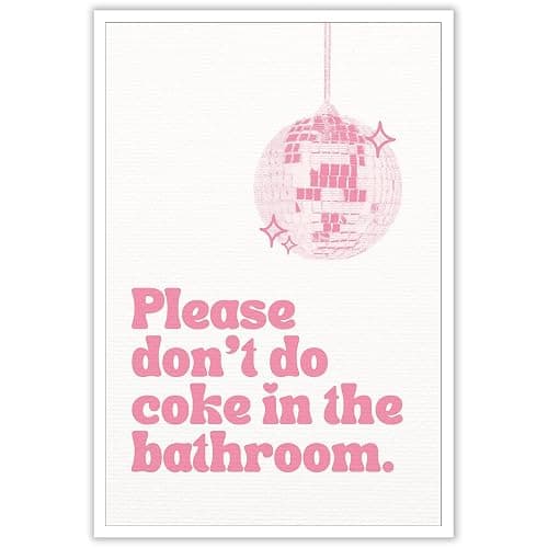 BNGFDV Retro Trendy Pink Please Dont Do Coke in The Bathroom Canvas Wall Art Abstract Vintage Funky Disco Ball Poster Decor Teen Girl Bathroom Rules Quotes Sayings Pictures Prints 12x16in Unframed - Image 1