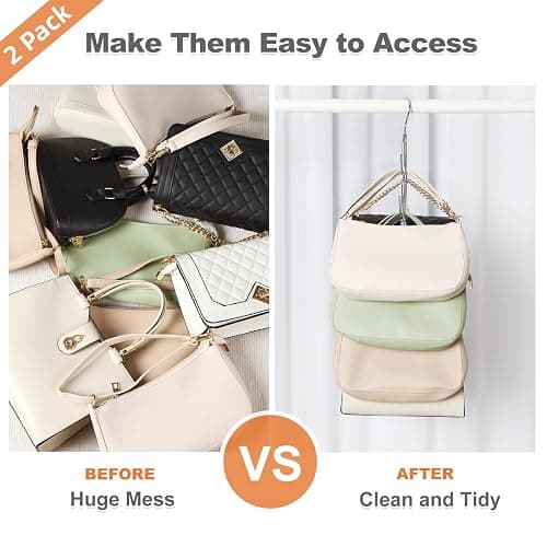 TOPIA HANGER Purse Hanger Organizer for Closet, 2-Pack Handbag Organizer Hanger, 360°Swivel Metal Purse Hooks, Bag Rack, Belt Organizer, Tie Rack, Scarf Hanger, Bag Storage Organizer, Silver thumbnail 5