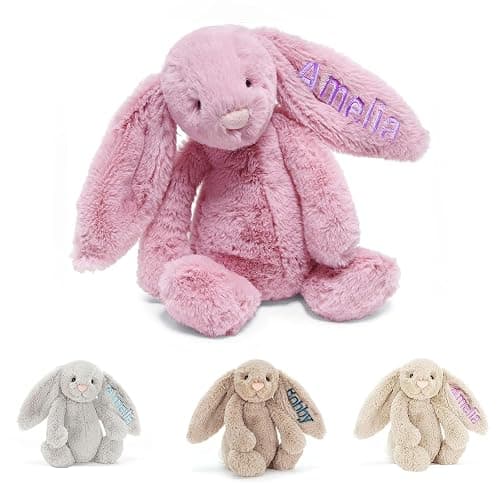 OAEUQ Plush Rabbit Embroidered with Child's Name Handmade Customized Plush Toys Children's First Companion Toys, Children's Welcome Baby Party, Birthday, Easter, Christmas, Thanksgiving Gifts - Image 1