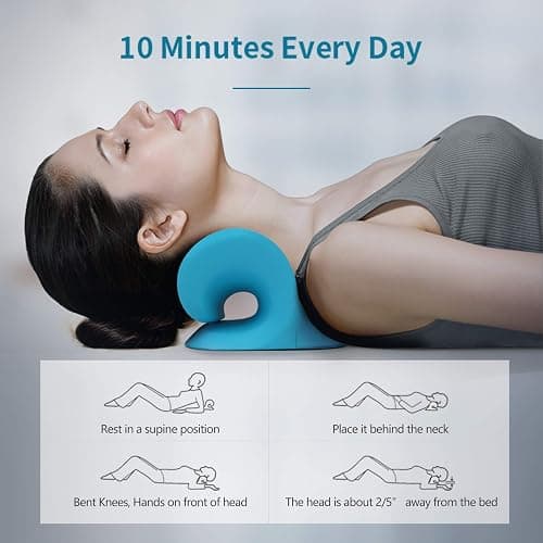 RESTCLOUD Neck and Shoulder Relaxer, Cervical Traction Device for TMJ Pain Relief and Cervical Spine Alignment, Chiropractic Pillow Neck Stretcher (Blue) thumbnail 6