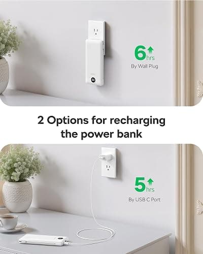 VEGER All in One Travel Portable Charger with Built-in AC Plug & Cables, 10000mAh Slim Power Bank Battery Pack, 15W Fast Charging Compatible with iPhone, Samsung, Android-White thumbnail 7