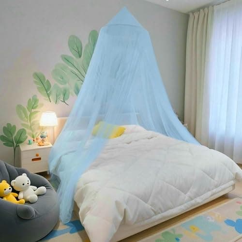 Eimilaly Bed Canopy Mosquito Net, Bed Canopy for Girls Room Decor - Insect Protection Hanging Canopy for Adults, Babies, Outdoor Camping, Blue/Single Door - Image 1