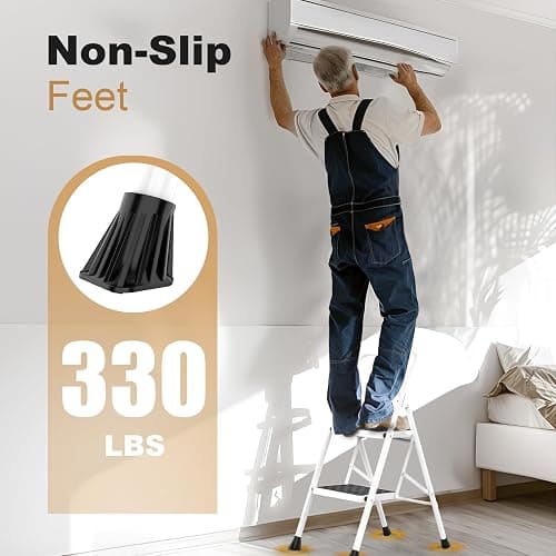 HBTower 2 Step Ladder,2 Step Stool for Adults Folding Step Stool with Cushioned Handle with Wide Anti-Slip Pedal Ergonomic Design thumbnail 5