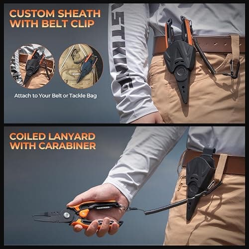 KastKing AeroVice 7.5” Fishing Pliers, 420 Stainless Steel, Uni-Body Construction, Lightweight & Corrosion-Resistant, Multi-Function Jaws, Braid Cutters, Sheath, Lanyard & Carabiner thumbnail 7
