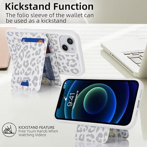 Ｈａｖａｙａ for iPhone 13 Mini Case Wallet magsaf Compatible 2 in 1 Detachable Magnetic with Card Holder Back Cards Slot Pu Leather Shockproof Stand Phone case for Women Men-White Leopard Print thumbnail 4