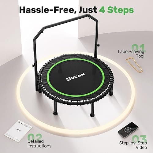 BCAN 40"/48" Mini Rebounder Trampoline for Adults with Bar, 450/550LBS Fitness Trampoline with Bungees, Adjustable Handle, Stable & Quiet, Indoor Outdoor, Whole-Body Workout & Relaxation at Home thumbnail 7