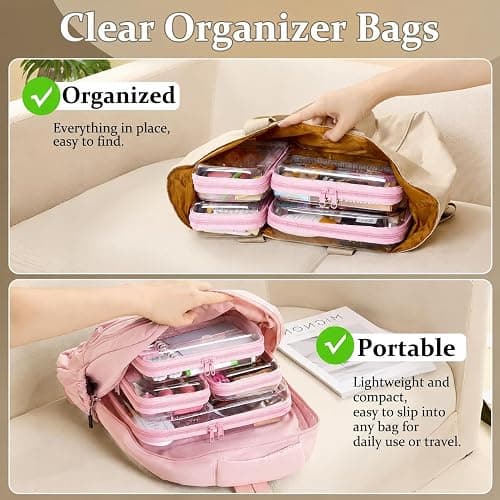 4 pcs Clear Zipper Pouches,Hard Shell Zipper Case, Toiletry Bag for Travel | CLear Diaper Bag, Toiletry Pouch, Travel Organizer, Cosmetic Bag,Toy Storage Bins (M+3S)(Baby Pink) thumbnail 4