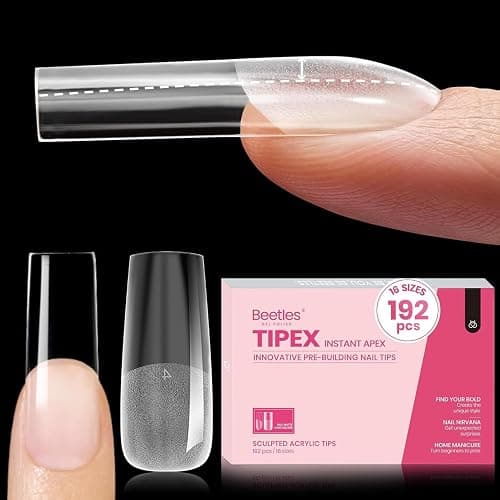 Beetles Tipex Instant Apex Nail Tips, Long Square, 16 Sizes 00–14, 192pcs, No Builder Gel Required, Thicker Strong Acrylic Tips for DIY Salon-look Extensions - Image 1