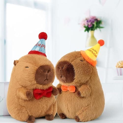 Ditucu Cute Capybara Plush with Happy Hat Red Bow Soft Capybara Stuffed Animal Plushies Toys for Birthday Gifts Party Decoration for Kids Brown 9 inch thumbnail 6
