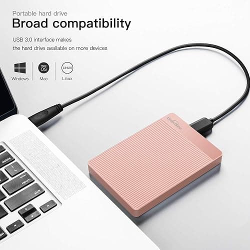 UnionSine 500GB Ultra Slim Portable External Hard Drive HDD-USB 3.0 for PC, Mac, Laptop, PS4, Xbox one, Xbox 360-(Pink) thumbnail 2