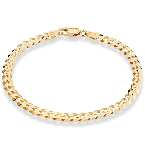 Miabella 18K Gold Plated 925 Sterling Silver Italian 5mm Solid Diamond-Cut Cuban Link Curb Chain Bracelet for Men Women, Made in Italy thumbnail 2
