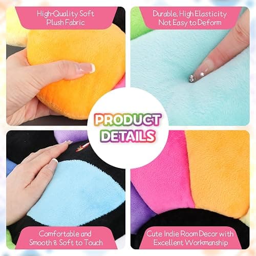 SNEPOO Smile Face Plush Rainbow Pillow, Sunflower Indie Decor Plush Pillow Soft & Comfortable Flower Floor Pillow for Home Reading Bed Room Decoration (40CM, Black and White) thumbnail 3