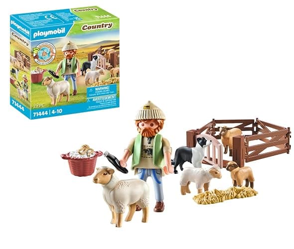 PLAYMOBIL Country 71444 Junger Schäfer mit Schafen, Hüten und Pflegen der Schafe mithilfe des Bordercollies, mit Zubehör wie Haartrimmer und Strohballen, nachhaltiges Spielzeug für Kinder ab 4 Jahren - Image 1