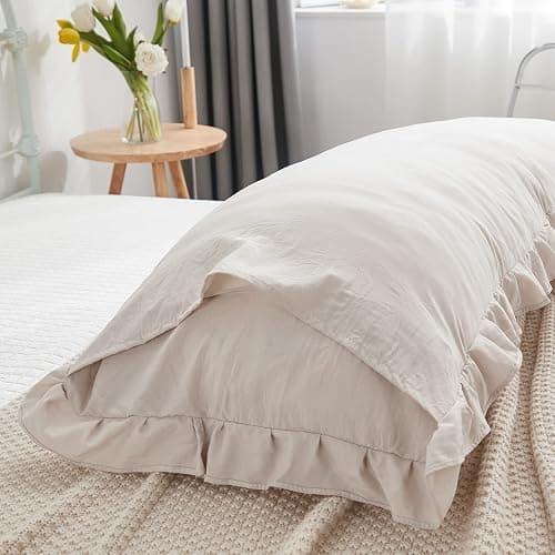 Beige Grey Body Pillow Cover 20x54inches Long Pillowcase Ruffled Pillowcases Shabby Chic Ruffled Fringe Decor Cute Body Ruffled Pillow Sham thumbnail 8