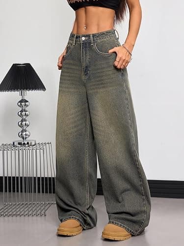 OYICAI Womens Baggy Jeans Wide Leg Denim Pants Y2k 90s Vintage Hip Hop Loose Long Trousers Streetwear thumbnail 3