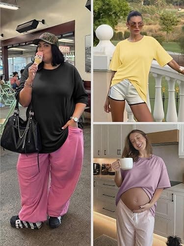 ATHMILE Womens Oversized T Shirts Loose Fit Crewneck Short Sleeve Tops Summer Casual Blouse Y2K 2026 Basic Tee Beach thumbnail 5