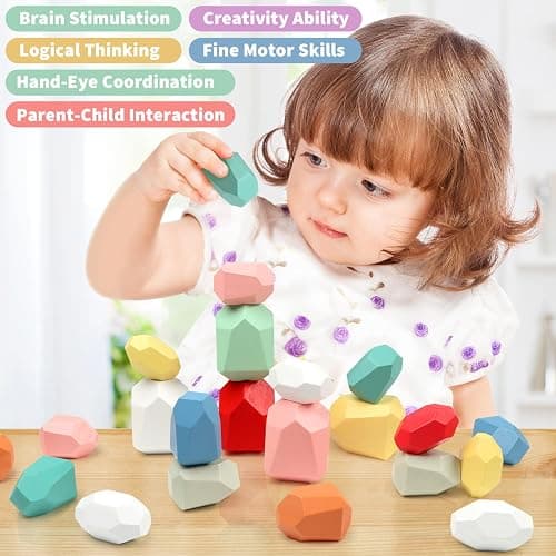 FUNNYB&G 36 PCS Stacking Rocks Montessori Toys for 3+ Year Old Girls Boys Wooden Building Blocks Balancing Stones for Kids Preschool Educational Sensory Toys for Toddlers Easter Birthday Gifts thumbnail 3