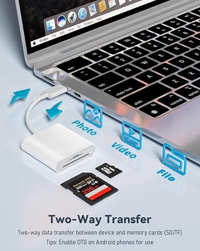 USB-C SD Card Reader, Dual Slot for SD and MicroSD, Type C Adapter Compatible with iPhone 17/16/15, iPad, Laptop, Trail Camera Viewer, Plug and Play (2 Port (USBC SD+TF)) thumbnail 3