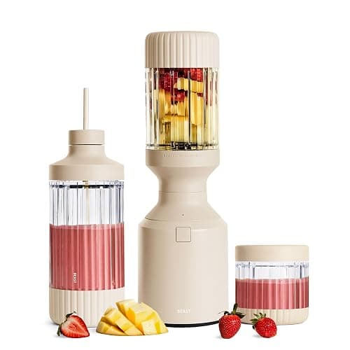 Beast Mega 1200 Plus | Premium Countertop Blender | Smoothies, Shakes, Sauces, Dips, Soups | Blends Ice and Frozen Fruit | XL Vessel | With Extra Vessels, Straw System | 1200W | (Sand, 120V) - Image 1