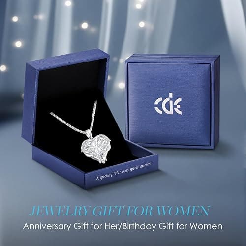 CDE Christmas Gifts for Women Angel Wings Necklace for Women with Birthstone, Love Heart Silver Tone/Gold Tone Pendant, Ideal Anniversary or Birthday Jewelry Gifts for Wife Girlfriend Her thumbnail 6