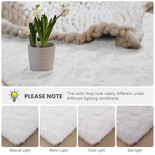 Macgace Small Throw Rugs for Bedroom, 2x3 White Mini Non-Slip Area Rug, Super Soft Plush Fluffy Carpet Modern Home Decor Aesthetic for Entryway Entrance Nursery Kids Room Dorm Office - White - 2x3 Feet thumbnail 2