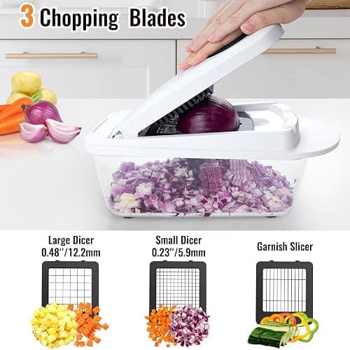 Ukeetap 8-Blade Cook Tool & Gadget Sets, Chopper Slicer Grater Set, White | Vegetable Chopper Mandoline Slicer Food Grater with Container for Onion, Veggie Salad thumbnail 5