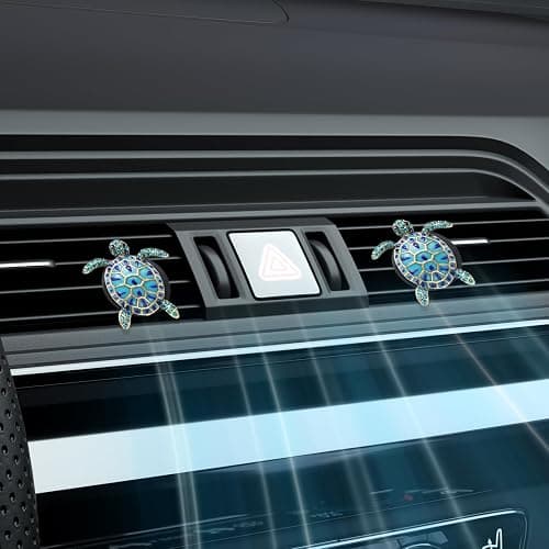 2PCS Beach Car Accessories, Crystal Cute Turtle Air Fresheners Diffuser Vent Clip, Bling Tortoise Car Air Vent Clips, Comes with 2 PCS Black Cars Air Vent Clips(Blue) thumbnail 6