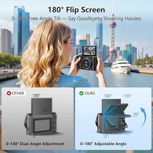 8K Digital Camera with 88MP & 3" 180° Flip Screen - 18X Zoom Auto Focus Vlogging Camera for YouTube/Photography, Includes 32GB SD Card & 2 Batteries (Gunmetal) thumbnail 4