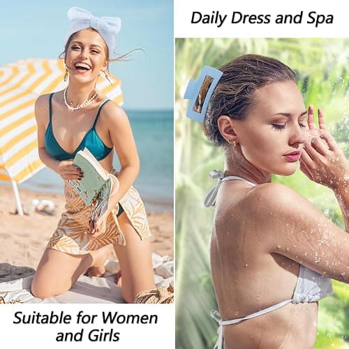 VELSCRUN Spa Headbands for Wash Face, Makeup Headband, Facial Skincare Headbands, 5 Pcs Blue Puffy Sponge Spa Headband Bow Tie Hair Band Hair Clips Wristband Set Women Girls Accessories thumbnail 5