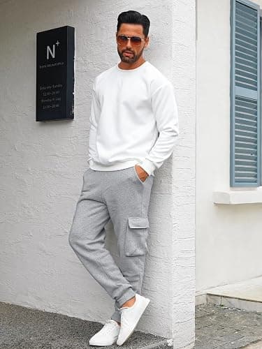 TRFIC Mens Fleece Cargo Sweatpants Heavyweight Elastic Waist Pants with Pockets Baggy Drawstring Jogger Pants thumbnail 9