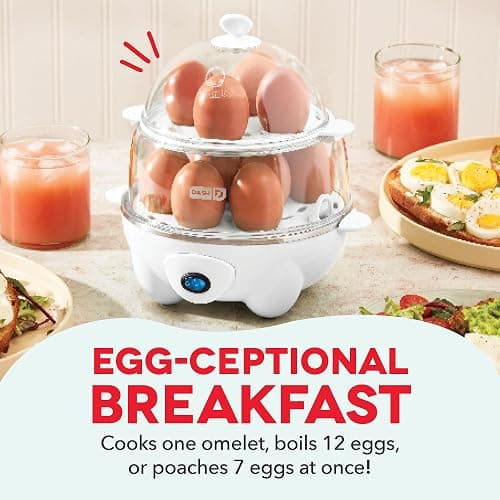 DASH Deluxe Rapid Egg Cooker for Hard Boiled, Poached, Scrambled Eggs, Omelets, Steamed Vegetables, Dumplings & More, 12 capacity, with Auto Shut Off Feature - White thumbnail 3