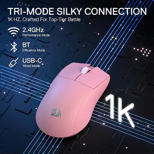 Redragon M916 PRO 3-Mode Wireless Gaming Mouse, 49G Ultra-Light 26K DPI Mouse w/Ergonomic Natural Grip Build, Full Programmable Buttons, Software Supports DIY Keybinds & DPI (1K Hz, Pink) thumbnail 2