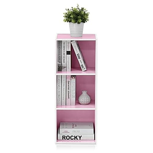 Furinno LUDER Book Shelf, 3-Cube Bookshelf, Bookcase with Open Shelves, 9.3 x 12 x 31.5, for Living Room, Bedroom, Home Office, White/Pink thumbnail 6