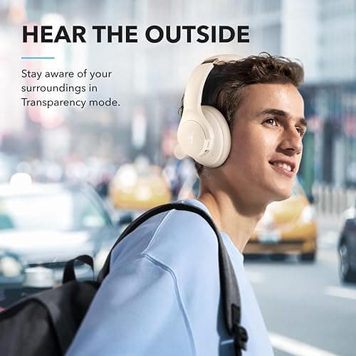 Soundcore by Anker Q20i Hybrid Active Noise Cancelling Headphones, Wireless Over-Ear Bluetooth, 40H Long ANC Playtime, Hi-Res Audio, Big Bass, Customize via an App, Transparency Mode (White) - White thumbnail 6