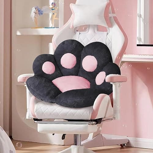 LANPEW Katze Pfot Rückenkissen Sitzkissen Cute Cat Paw Stuhlkissen Plüsch Komfort Sitzpolster Büro Lazy Warm Sitzkissen Bett Tatami Bodenkissen für Home (Schwarz, 60x60cm) thumbnail 5